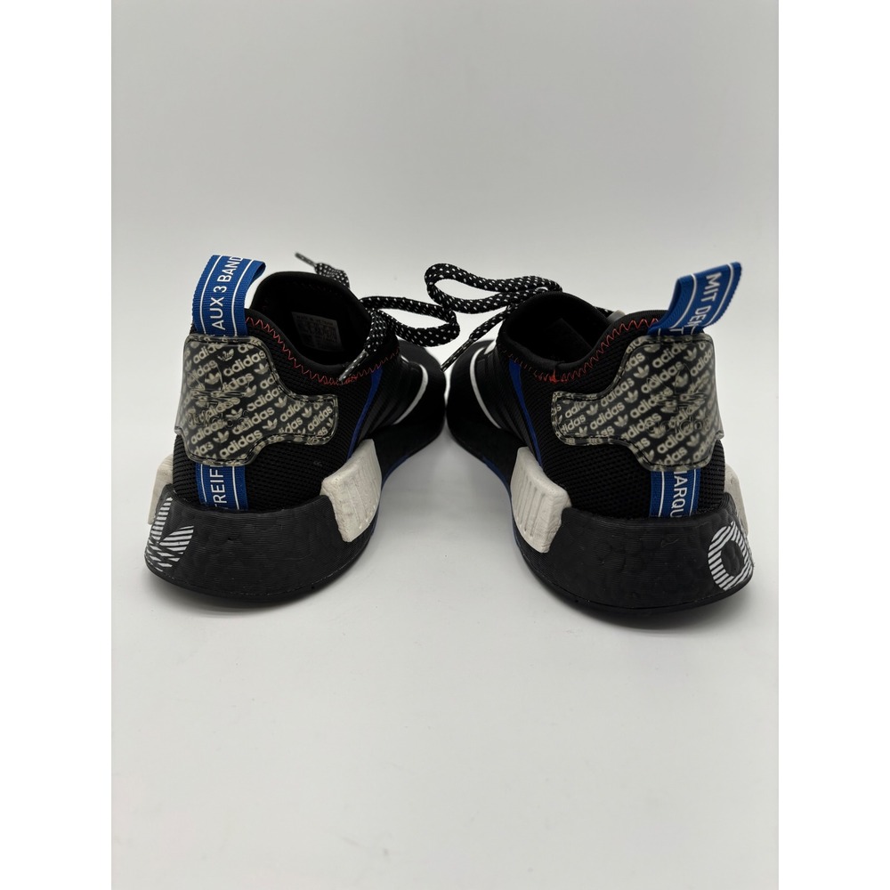 Adidas NMD R1 Mens 8.5 Womens 10 Black White Blue Logo Print Sneakers FX6794 - Picture 2 of 8